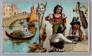 1800s Arbuckle Bros. Coffee Victorian Trade Card Italy Scene with Kids Canal 626 - Picture 1 of 2