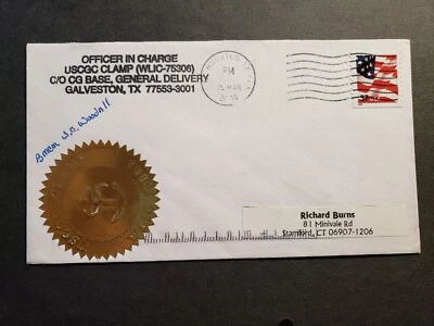 USCGC ABRAZADERA WLIC-75306 cubierta naval 2004 lámina de oro Cachet Galveston, TX Foto 1 de 2
