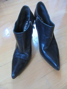 Prada High Heel Ankle Booties in Black Leather Shoe Size EU 38.5 US 8.5 - Picture 1 of 10