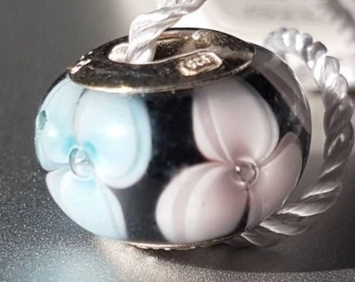 .925 PLATA ESTERLINA PERSONAJE ENCANTO NEGRO ROSA FLORES JARDÍN MURANO ELEGANTE B21 Foto 1 de 4