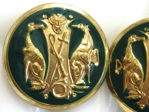 PAIR SET OF 2 VINTAGE BUTTONS W MYTHOLOGICAL CREATURE & REGAL CREST GREEN ENAMEL Cover