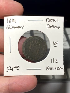 1814 Germany (Baden) 1/2 Kreuzer - Picture 1 of 2