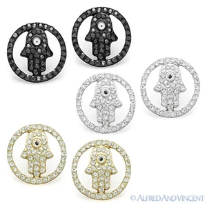Mal de ojo Hamsa Mano de Dios Fátima Judaica Judía Encanto Kabbalah CZ Aretes - Imagen 1 de 4