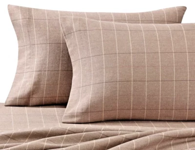 Luxury Portuguese Flannel King Size Pillowcases Set of 2 Heavyweight Light Brown - Image 1 of 4