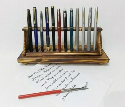Pen stand rack holder desk top ink fountain pen display wood stand hold 12 pen - Image 1 of 4