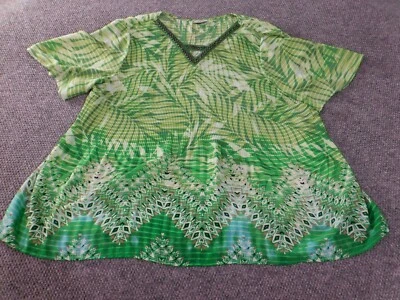 Catherines 3X上衣绿色花卉几何女式v领衬衫沿海海滩 — 第 1/4 张图片