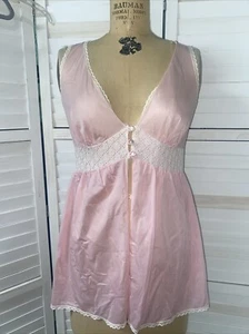 60s Maidenform Short Pink Nylon Robe Short Sleeve V Button Front Medium USA Made - Picture 1 of 9