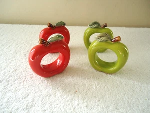 "Juego de 4 anillos de servilleta en forma de manzana de colección 2 rojos y 2 verdes ""Hermoso conjunto" - Imagen 1 de 12