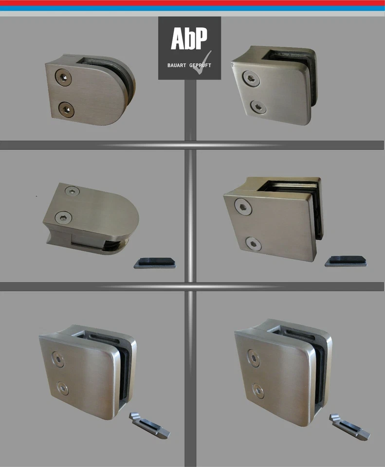 Glashalter Edelstahl V2A Glasklemme Mini Maxi Klemmhalter Geländer eckig rund