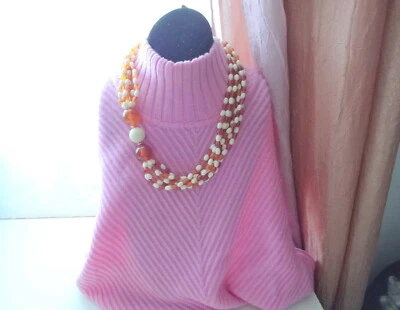 Collar Retro Raro De Colección Plástico Temprano Lucite Color Marfil y Ámbar 6 Cuerdas Foto 1 de 4