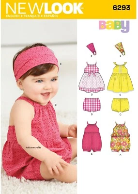 NEW LOOK 6293 BABIES' ROMPER DRESS PANTIES & HEADBAND Sewing pattern Ages NB - L - Image 1 of 4