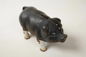 Cast Iron Piggy Bank Standing Pig (M4L) Swine 8" 4 lbs 11 oz Black Oink! Hog - Picture 1 of 11