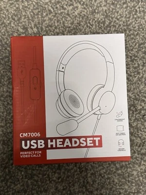 UK USB Headset Headphones Wired with Microphone MIC for Call PC Computer Lapto - Image 1 of 2