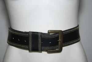 ESPRIT Black Genuine Leather Beige Stitching Women's Wide Waist Belt 72-87cm - Picture 1 of 5