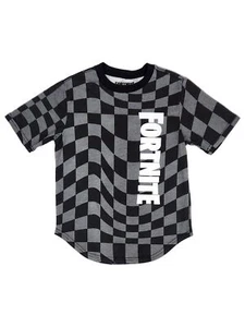 Fortnite Boys Gray & Black Short Sleeved Check Design Gamer T-Shirt Tee - Picture 1 of 2