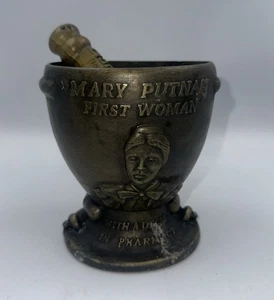 Vintage Mary Putnam Pharmacy Brass Mortar &   Claritin Pestle Schering Labs 98 - Picture 1 of 6