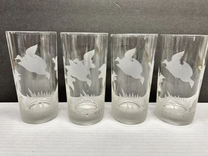 Vintage Federal Glass Set of 4, 12 Oz High Ball Glass Frosted Etched Geese/ducks - Picture 1 of 6