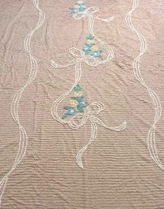 Vtg MCM Chenille Bedspread Blanket Pink Floral & Bows 87x97” - Picture 1 of 5