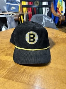 Cappello vintage Boston Bruins in velluto a coste snapback camionista in corda - Foto 1 di 14