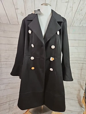 Boston Proper Peplum Coat Sz 16 Black Double Breasted Flared Cuffs Fully Lined - Image 1 of 4