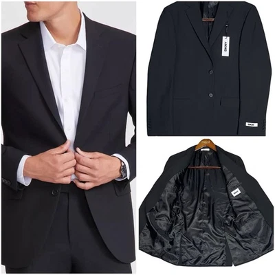 Jaqueta DKNY Masculina Moderna Ajuste Natural Terno Limpo Blazer 36R Preta Nova Com Etiqueta - Imagem 1 de 4