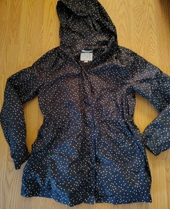 A New Day Rain Jacket Black/White Polka-dot w/Hood Women's Sz Medium  - Picture 1 of 3
