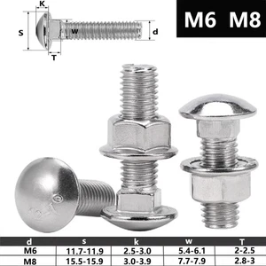 M6 M8 Schlossschrauben Flachrundkopfschrauben + Flanschmutter A2 Edelstahl - Picture 1 of 5