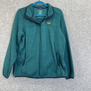 LL Bean Sweater Fleece Pullover Womens XL Teal Quarter Snap Neck Zip Pockets - Picture 1 of 6