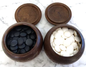 Japanese Vintage Go-Stone IGO Game Nachiguro Black & Clam White Stone W/ Bowl FS - Picture 1 of 16