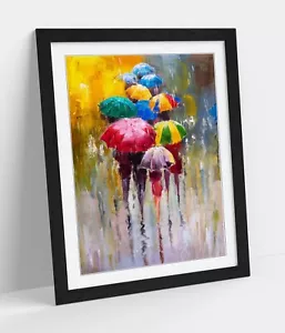COLOURFUL UMBRELLA DRIPPING PAINT RAIN -DEEP FRAMED WALL ART PICTURE PAPER PRINT - Picture 1 of 10
