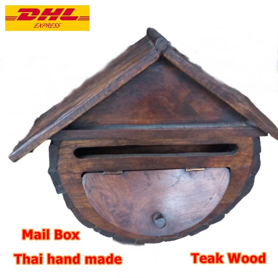 Wooden Mailbox Home Decoration Post Box Showcase Holder Wall Teak Wood Gift - Imagem 1 de 4