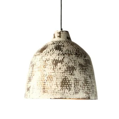 Industrial Rustic White Hammered Metal Dome Pendant Light Single Counter Bar - Image 1 of 2