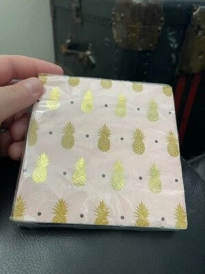 Gold Pineapple Wedding Foil Stamped 3-Ply Beverage Napkins 16 Pack New!!! - Image 1 of 2