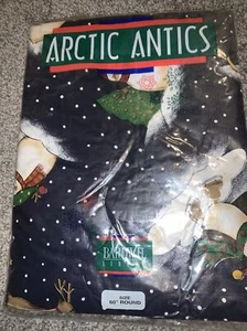Vintage Bardwil Linen Tablecloth 60” Round Vinyl Attic Antics Navy  Snowmen  (B4 - Picture 1 of 2