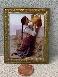 Dollhouse Miniature Painting Art THIRST by Bouguereau Metal Frame 1:12 Vintage - Picture 1 of 1
