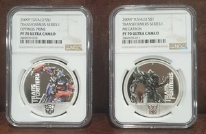 2009 NGC PF 70 TUVALU 2oz Silver $1 "MEGATRON & OPTIMUS PRIME" 2 Coin Set - Picture 1 of 4