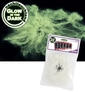 Spinnennetz Inkl 1 Spinne Nachtleuchtend Glow in the Dark Halloween Horror 20 g - Picture 1 of 3