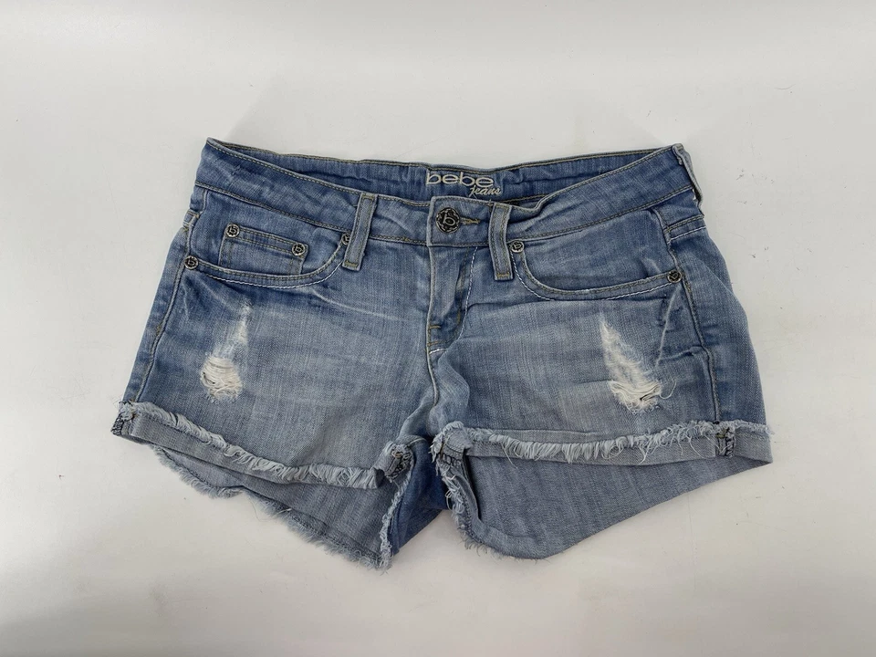 Pantalones Cortos de Jean Bebe Elásticos Para Mujer Talla 27 Tiro Bajo Azul Denim Hecho en EE. UU. Foto 1 de 4