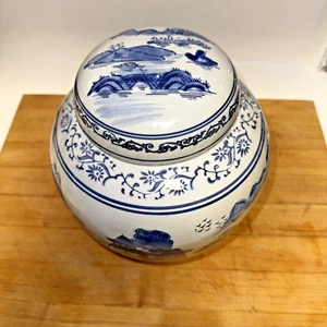Vaso porcellana cinese blu e bianco paesaggio lago montagna motivo - Foto 1 di 9
