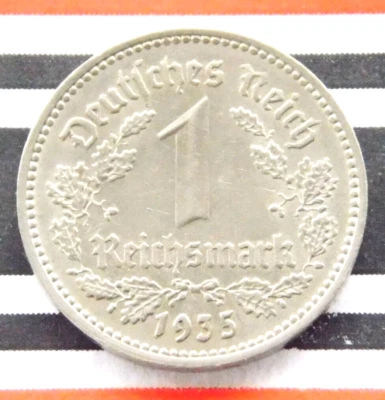 GERMAN Coin 1 REICHSMARK 1935 A Nickel THIRD REICH 3rd EAGLE WW2 RARE Mark NICE - Image 1 of 4