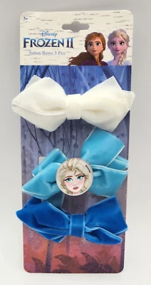 Disney Frozen II Hair Salon Bows 3 Pcs Velvet White Blue Elsa Charm - Image 1 of 4