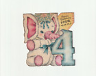 Vintage Children's 4th BIRTHDAY Greeting Card Flocked Elephant Crafts Used