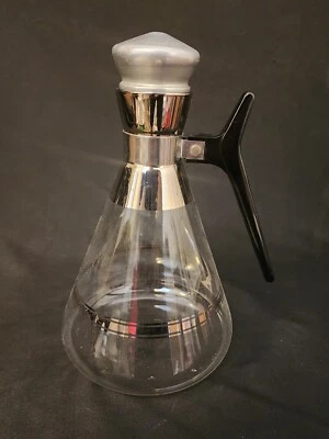 Jarra de café vintage retro con mango de baquelita con borde plateado con tapa de corcho Foto 1 de 4