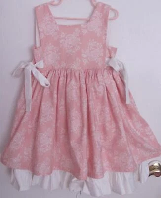 Vestido Delantal Floral Rosa Blanco Talla 6-7 Hecho a Mano  Foto 1 de 4