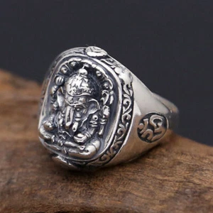 Anillo envolvente ajustable de plata esterlina Lord Ganesha Om Omh elefante A3575 - Imagen 1 de 8