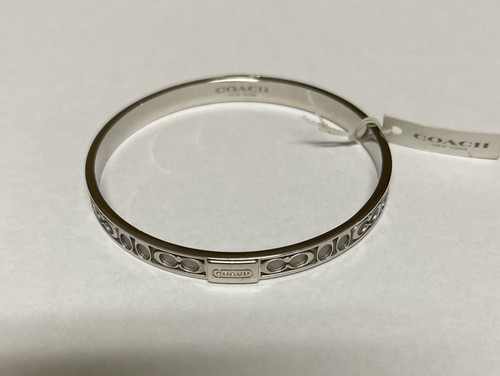 Bracciale COACH 6mm Firma Logo Tono Argento Nuovo con etichette
