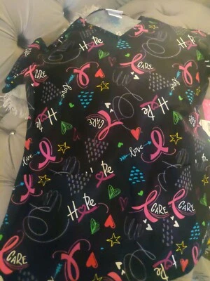 NWT Size Small All About The Cure Breast Cancer Awareness Print Scrub Top NEW - Image 1 of 4