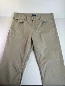 Polo Ralph Lauren Mens 36x33 Tan Flat Front 5 Pocket design Chino Pants logo EUC - Picture 1 of 10