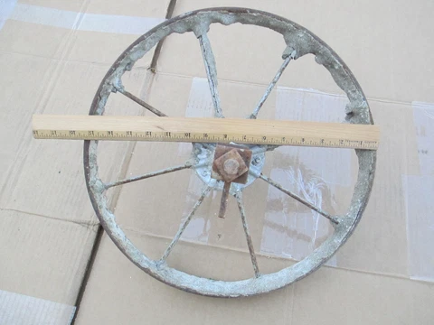 Vintage 15 1/2"  WHEELBARROW WHEEL rusty iron with cement 8-Spoke        BkPr01 Cover