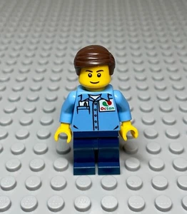 Lego Minifigure: Light Blue Octan Collared Shirt Notepad/Pen + Dark Blue Legs - Picture 1 of 2